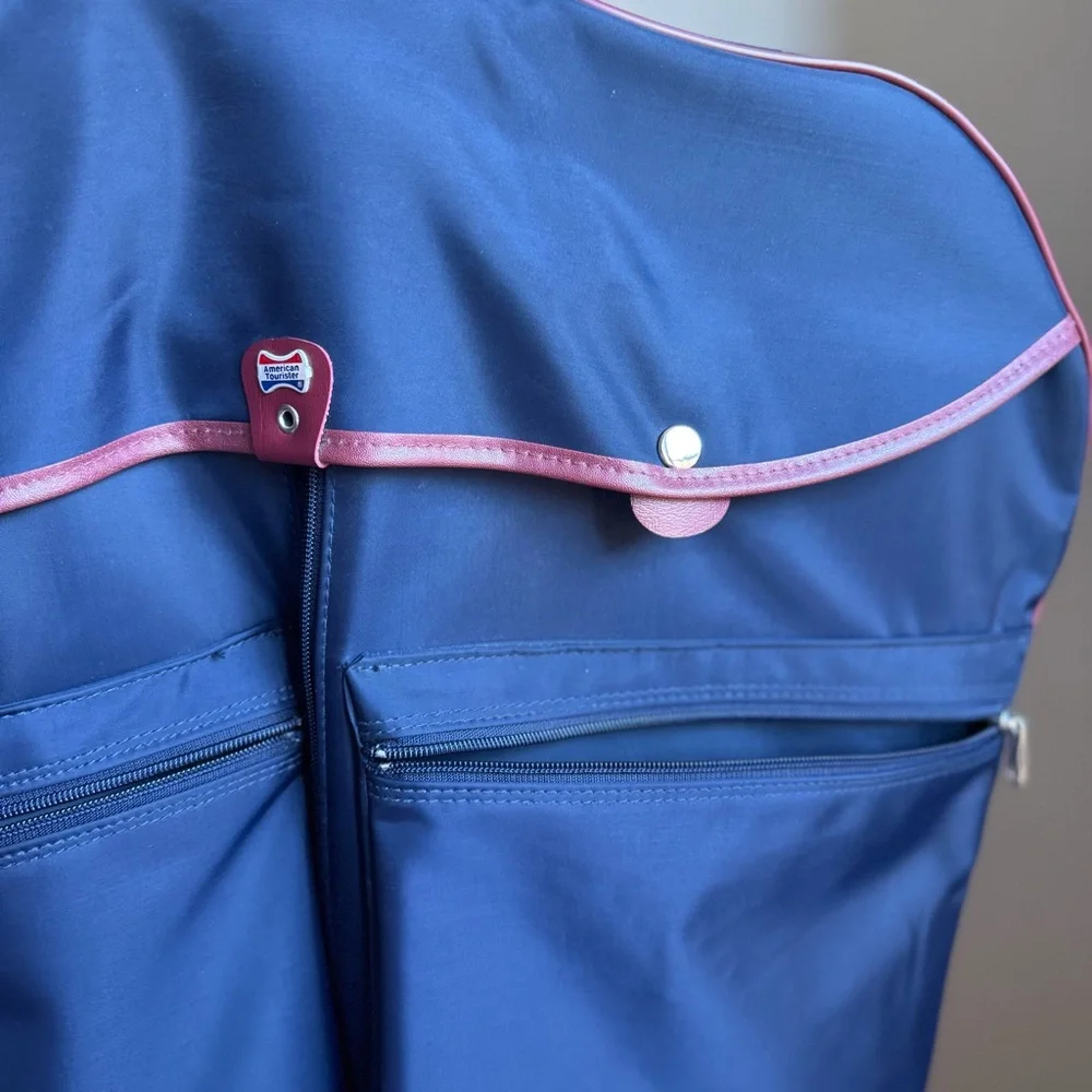 American Tourister Garment Bag Hanging Travel Suit Dress Cover Navy Blue